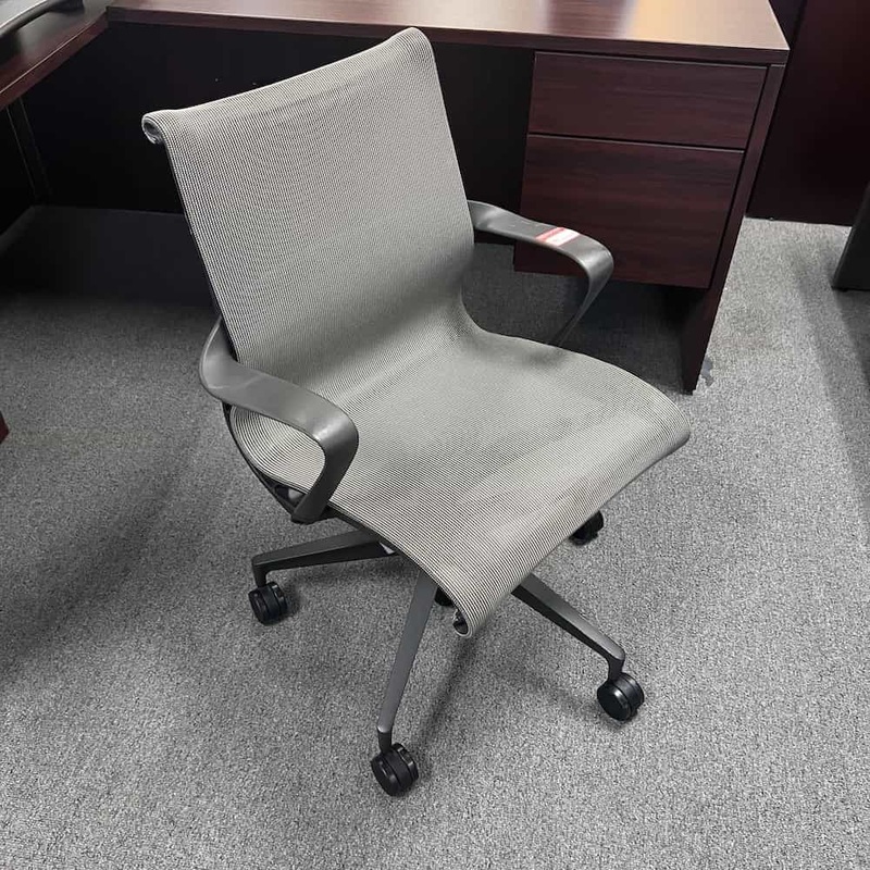 Herman Miller Setu Taupe and Grey Mesh Task Chair with Kinematic Spine Office Furniture Liquidations
