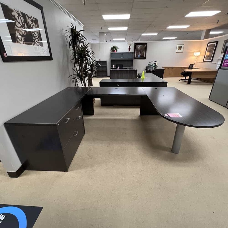 72″ Dark Grey U-Desk with Multi-File and Bullet Nose – Left Return Office Furniture Liquidations
