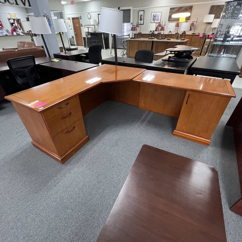 72″ DMI Honey L-Desk with 2 Pedestals – Right Return Office Furniture Liquidations