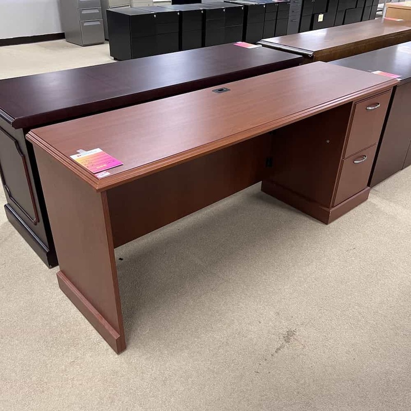 72″ FirstOffice Cambria Series Cherry Credenza Desk with 1 Pedestal File Office Furniture Liquidations