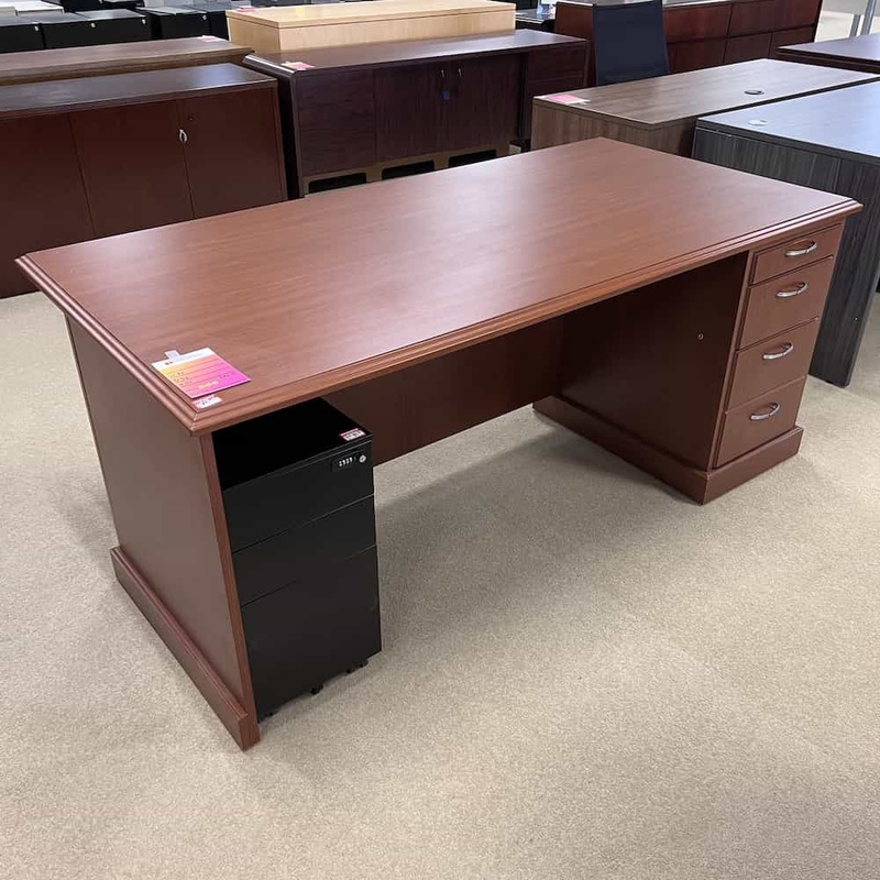 72″ FirstOffice Cambria Series Cherry Desk with 1 Pedestal File – Right Office Furniture Liquidations
