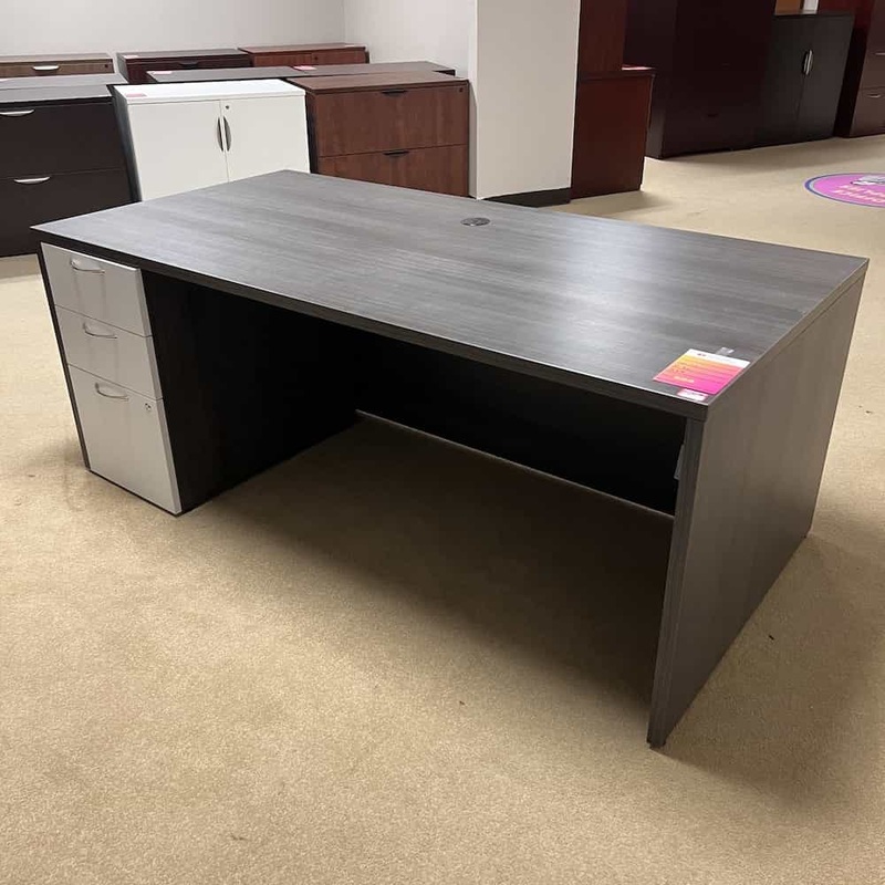 72″ Grey and White Modern Desk with 1 Pedestals – File/File Office Furniture Liquidations