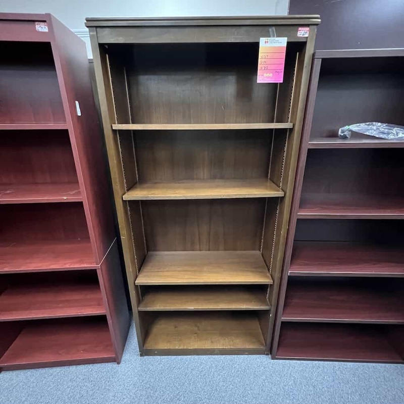 72″ High Walnut Veneer Vintage Bookcase – 4 Shelf Office Furniture Liquidations