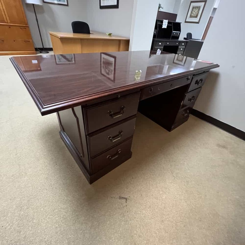 72″ Miller Mahogany Traditional Desk with Two Pedestals Office Furniture Liquidations