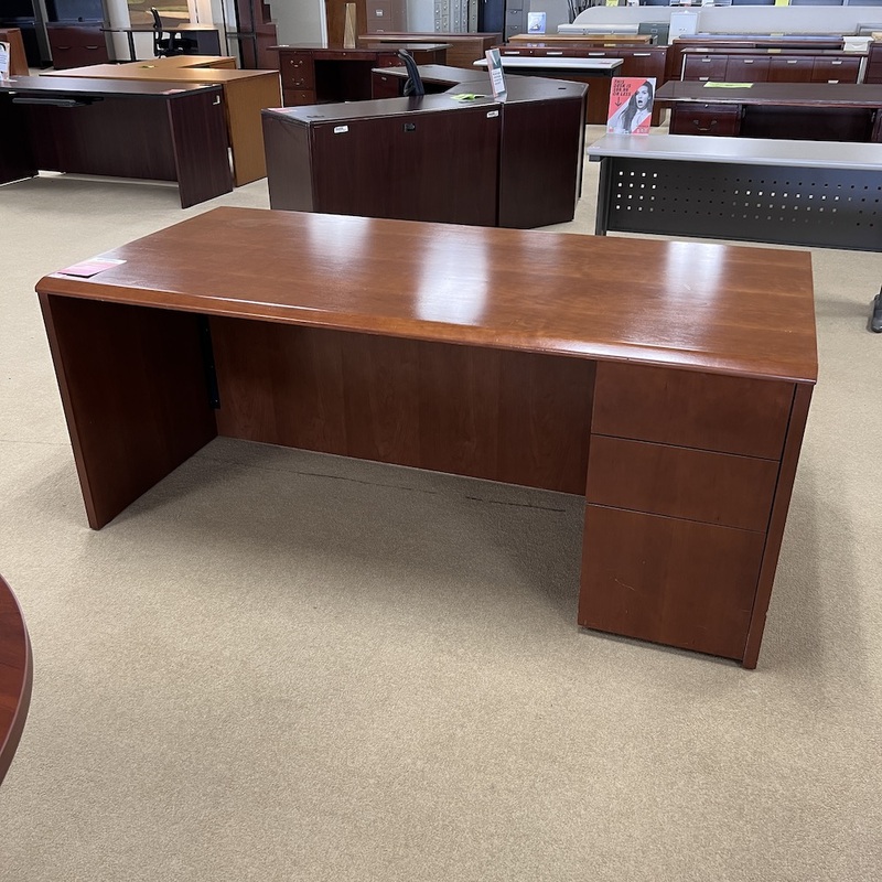 72″ Steelcase Cherry Desk with One Pedestal – Box/Box/File Office Furniture Liquidations