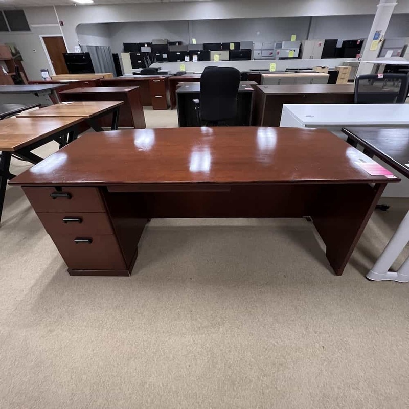 72″ Walnut and Black Desk with One Pedestal – Box/Box/File Office Furniture Liquidations