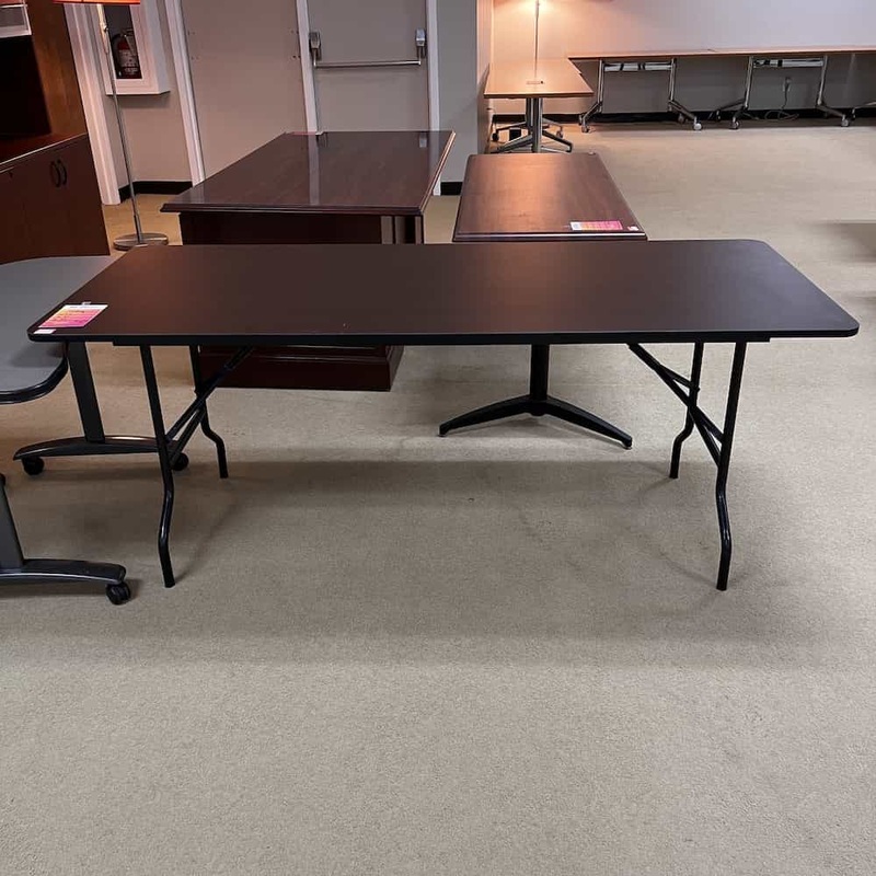 72″ Wide Mahogany and Black Folding Office Training Table Office Furniture Liquidations