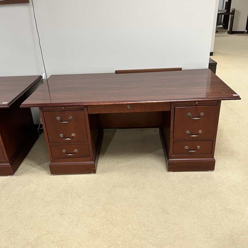 72″ Wide Mahogany and Gold Traditional Desk Office Furniture Liquidations