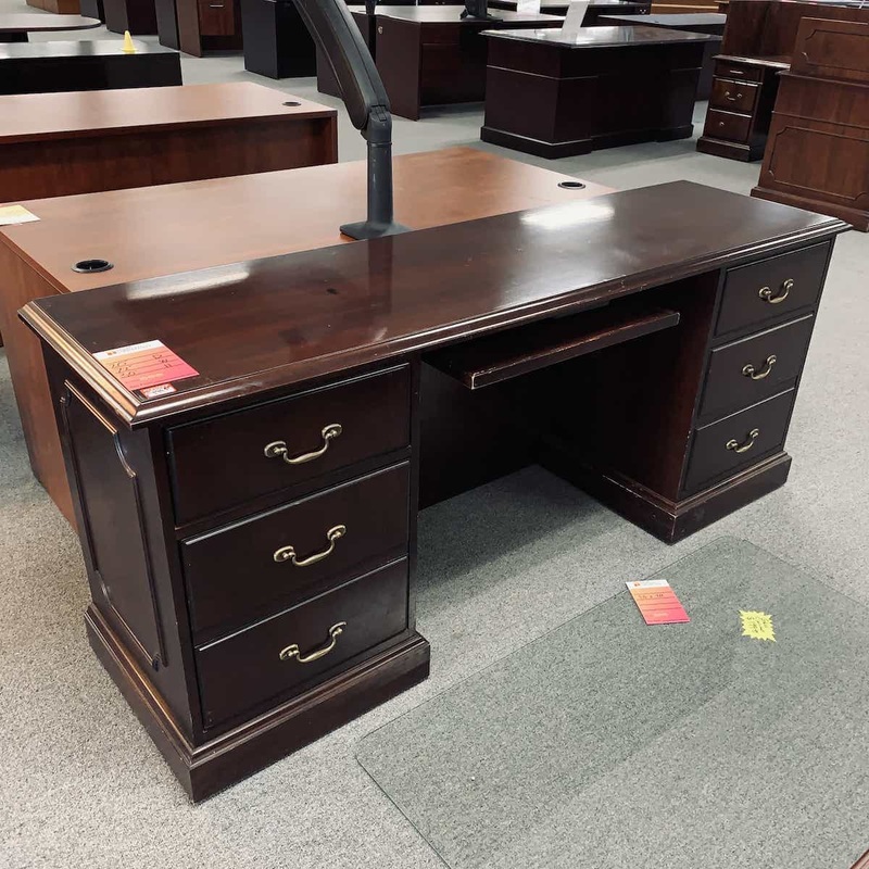 72″ Wide Mahogany/Brass Traditional Credenza Center Drawer Office Furniture Liquidations