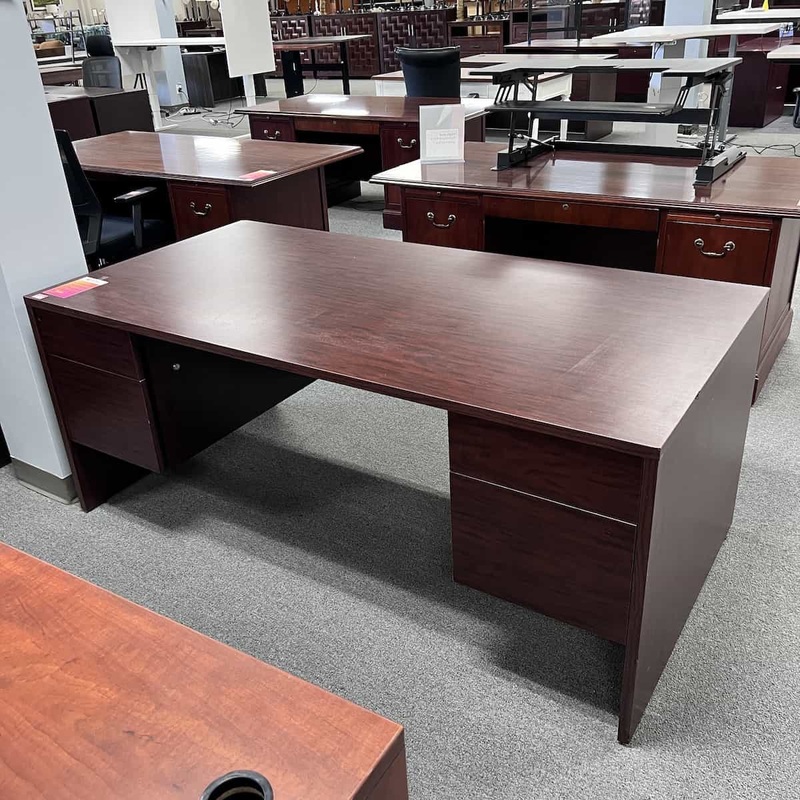 72″ Wide Mahogany Desk – 2 Pedestals Office Furniture Liquidations