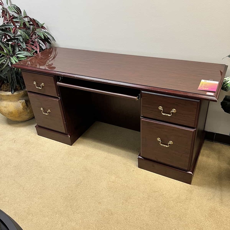 72″ Wide Mahogany Traditional Credenza Desk – Center Drawer Office Furniture Liquidations