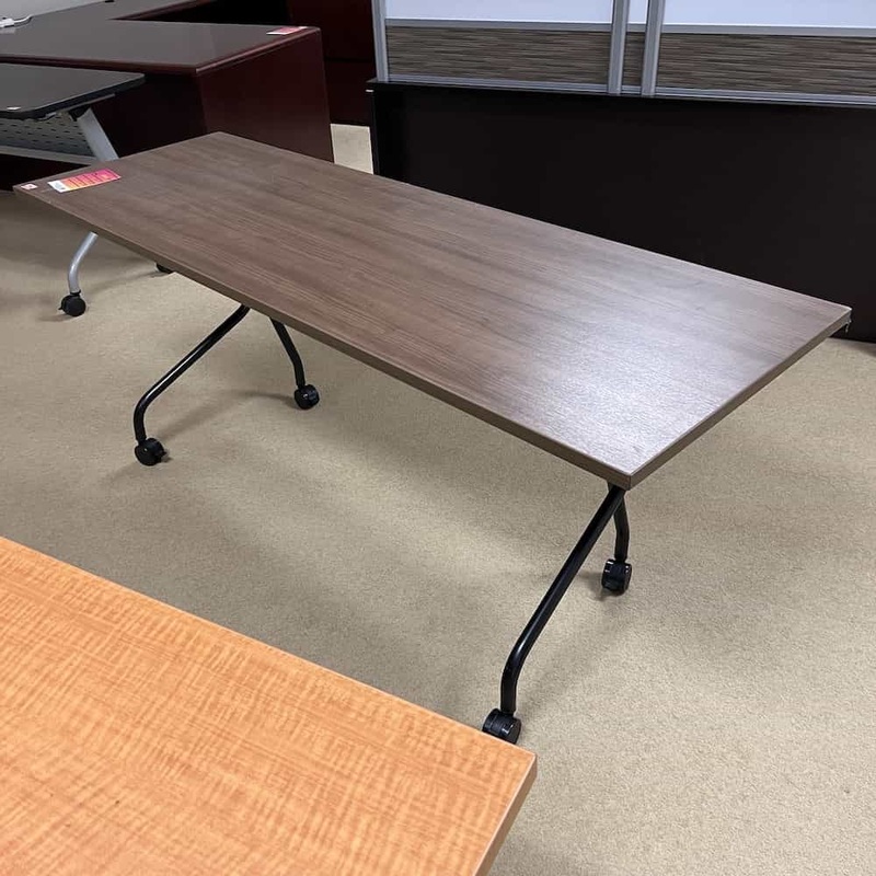 72″ x 24″ Walnut and Black Flip Top Training Table on Wheels Office Furniture Liquidations