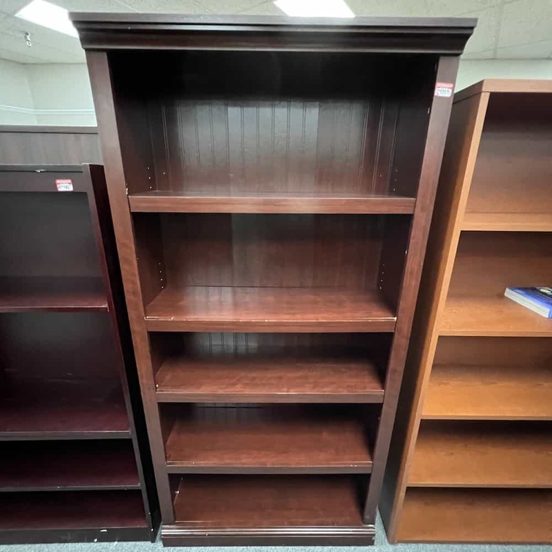 73″ High Mahogany Bookcase with Crown Molding – 4 Shelf Office Furniture Liquidations