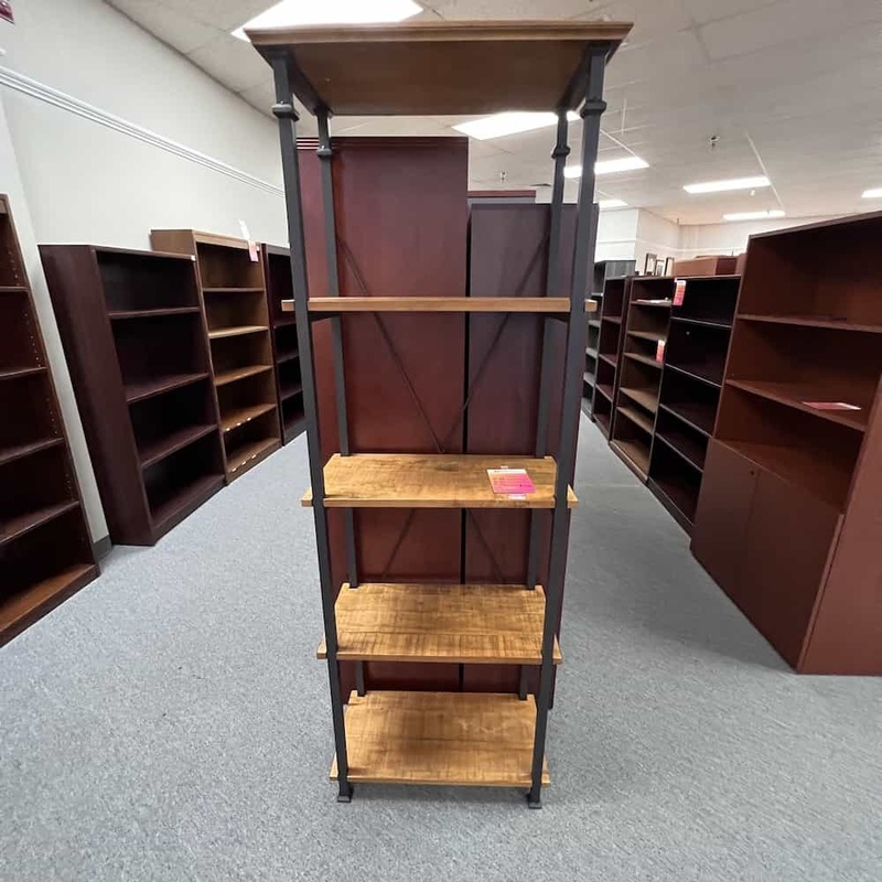 75″ High Oak and Black Industrial Bookcase Office Furniture Liquidations