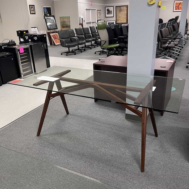 76″ Glass and Walnut Contemporary A-frame Desk Office Furniture Liquidations