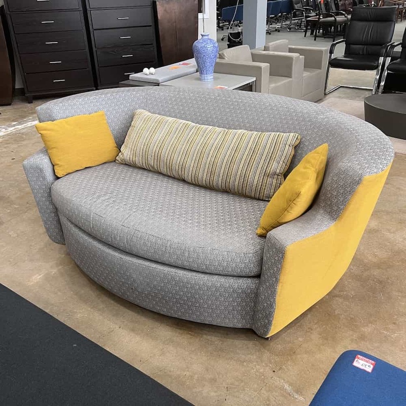 76″ Wide Yellow and Grey Commercial Grade Contemporary Round Sleeper Couch – Twin Size Office Furniture Liquidations