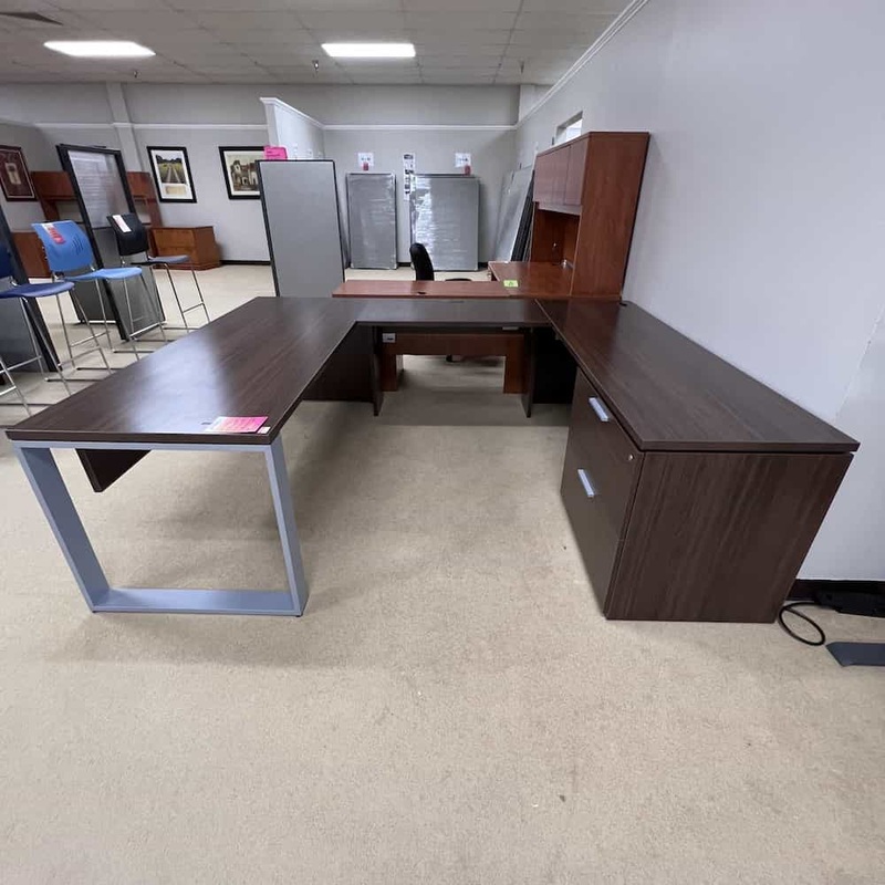 78″ Teknion Cocoa Brown Contemporary U-Desk with 2 Drawer Lateral – Right Return Office Furniture Liquidations
