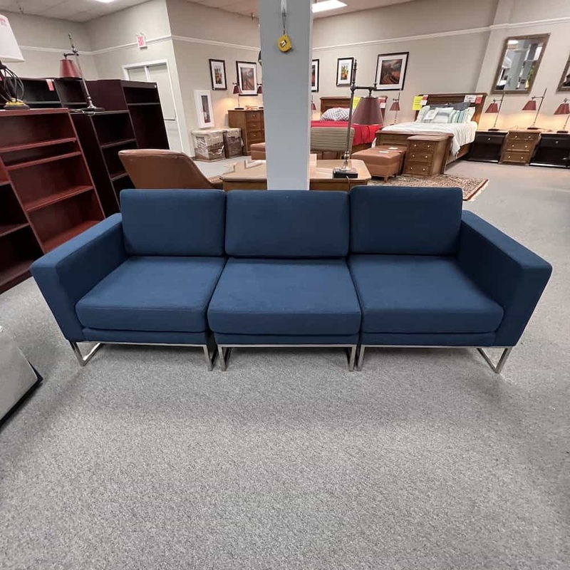 92″ Vari Blue and Chrome Modern Three-Seat Modular Sofa Office Furniture Liquidations
