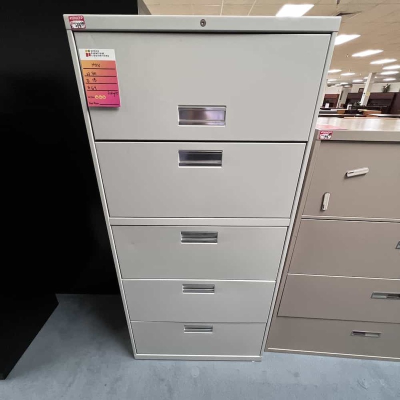 64″ High Hon Light Grey 5 Drawer Metal Lateral File Cabinet Office Furniture Liquidations