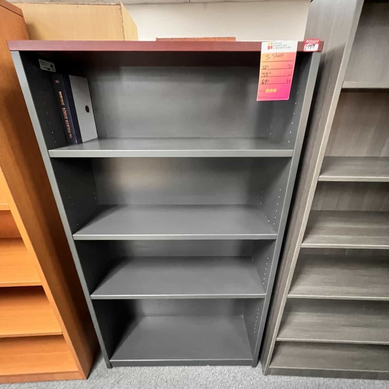 64″ High Lacasse Cherry/Grey Bookcase – 3 Shelf Office Furniture Liquidations