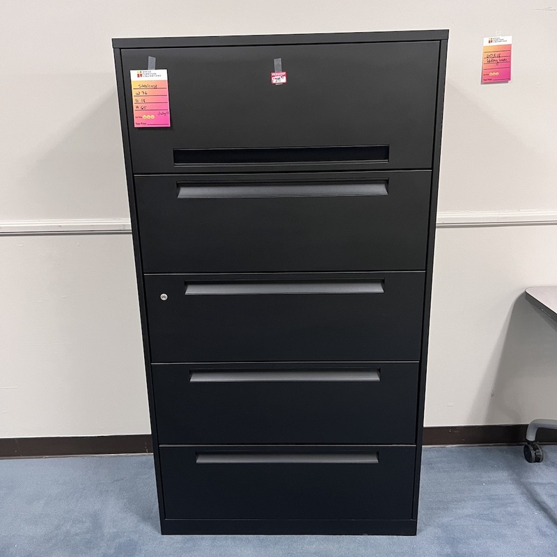 65″ High Steelcase Black 5 Drawer Lateral File – Retractable Top Drawer Office Furniture Liquidations