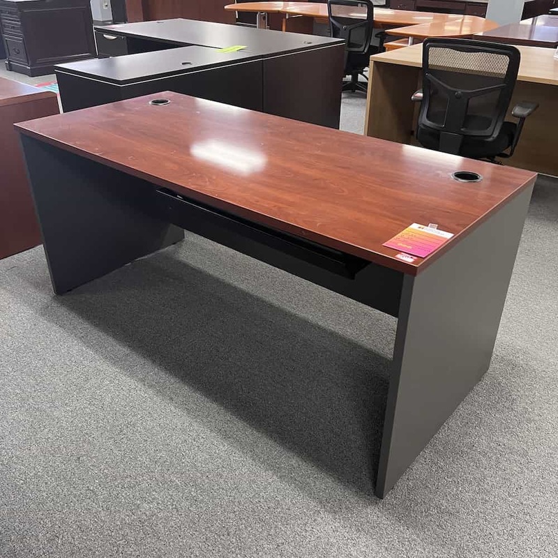 66″ Cherry and Gray Desk Shell Office Furniture Liquidations