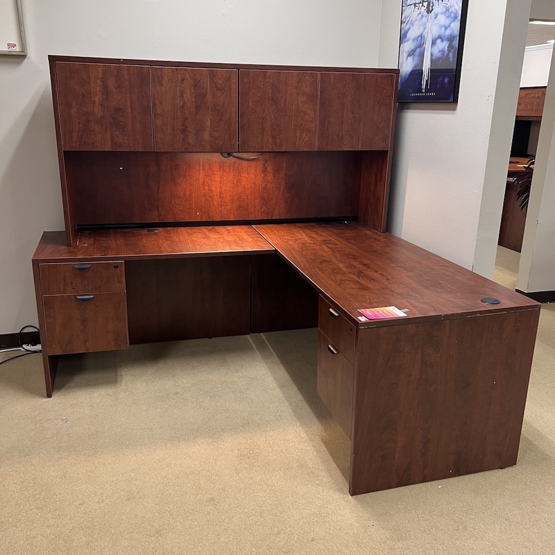 66″ Cherry L-Desk with Hutch – Left Return Office Furniture Liquidations