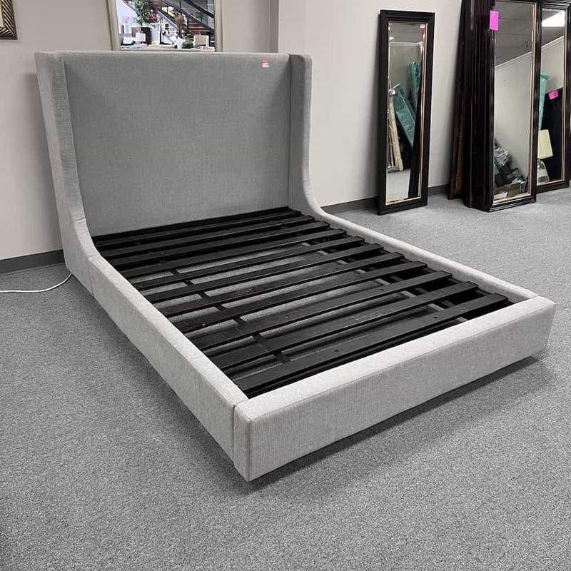 66″ Grey Linen-Look Bed Frame – Queen Office Furniture Liquidations