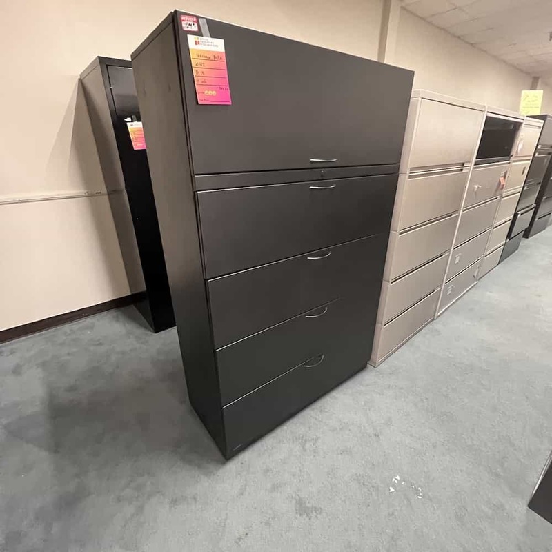 66″ High Herman Miller Black Metal 5 Drawer Lateral Filing Cabinet – Top Drawer Retractable Office Furniture Liquidations