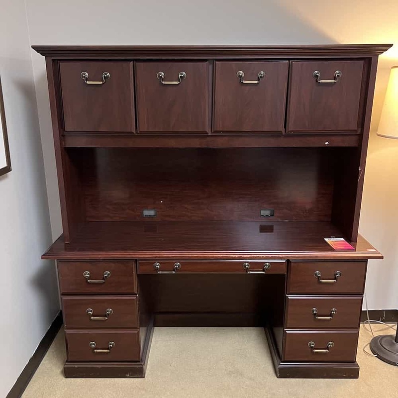 66″ Miller Mahogany Traditional Credenza Desk with Two Pedestals Office Furniture Liquidations