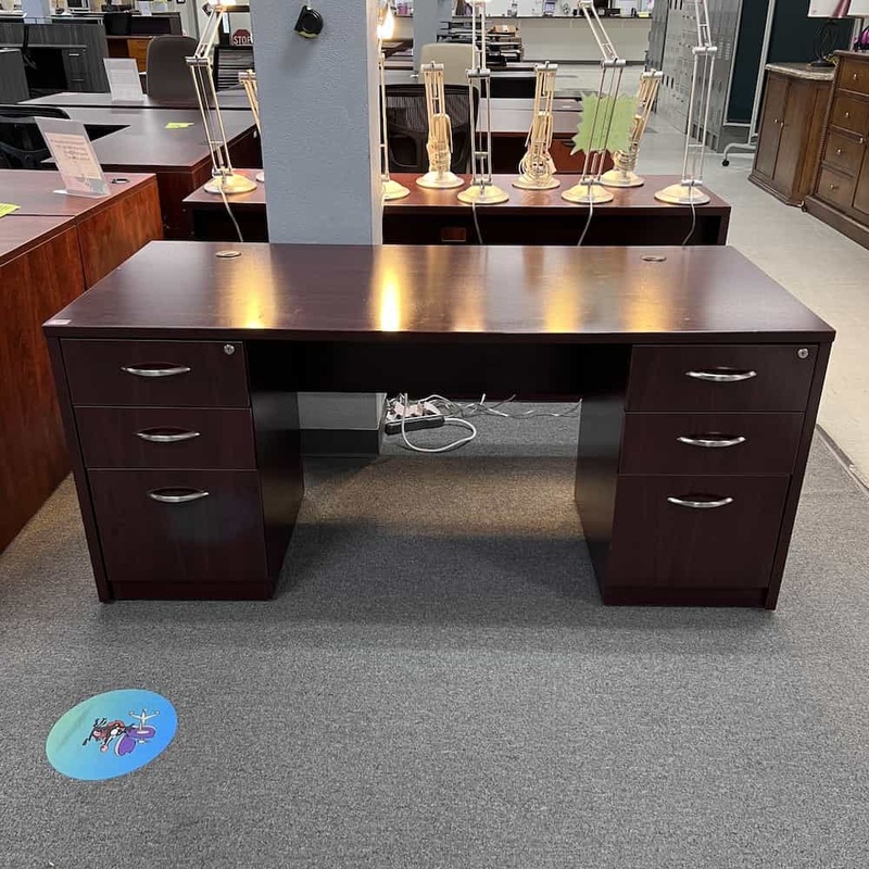 66″ Trendway Mahogany Desk with 2 Pedestal Files – Box/box/file Office Furniture Liquidations