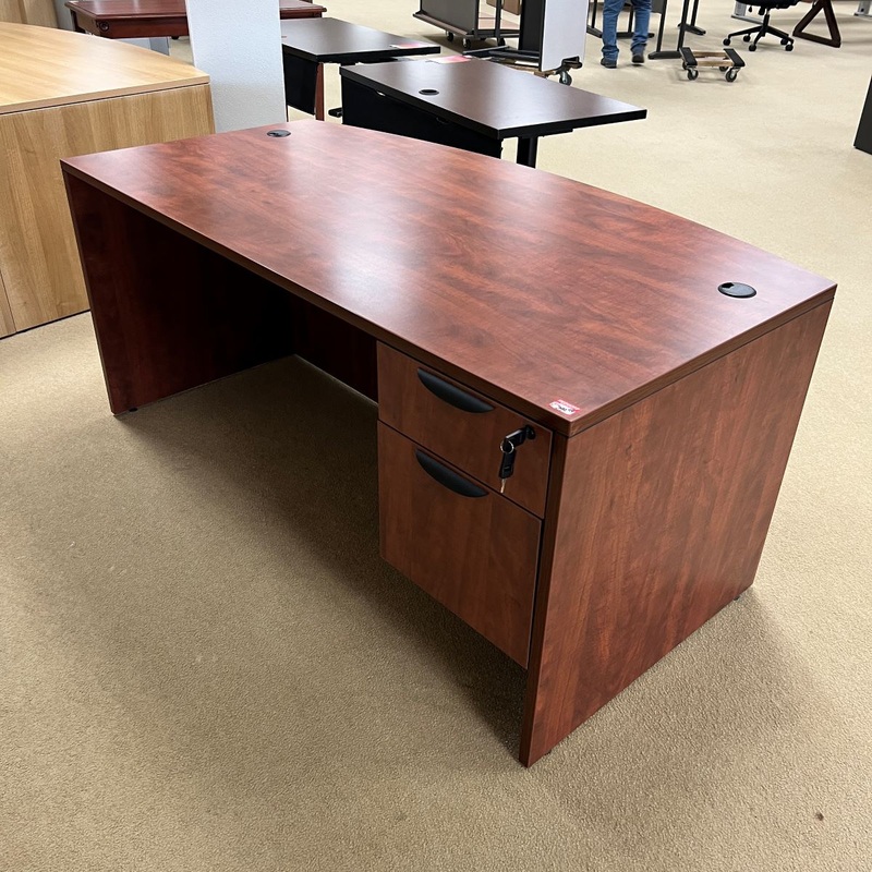 66″ Wide Cherry/Black Bow Front Desk Office Furniture Liquidations