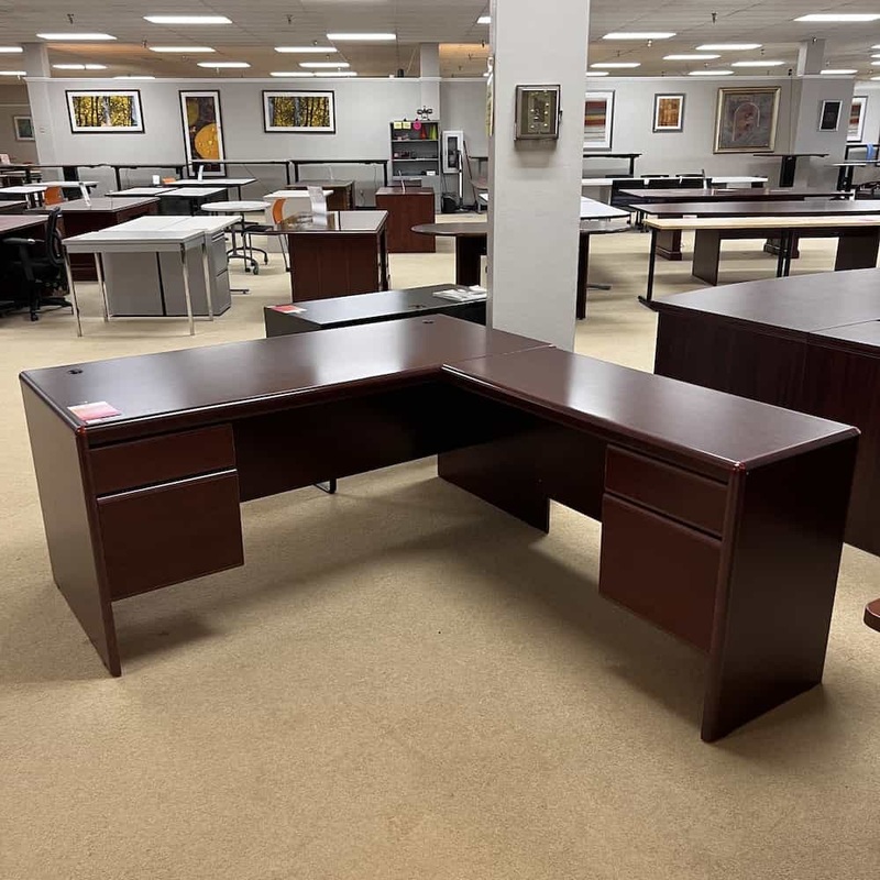 66″ Wide Mahogany L-Desk – Right Return Office Furniture Liquidations