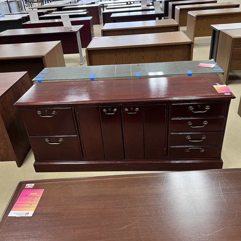 69″ Wide Mahogany/Gold Traditional Credenza Office Furniture Liquidations