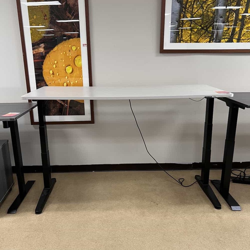 70″ Wide Steelcase Light Grey/Black Height Adjustable Desk Office Furniture Liquidations
