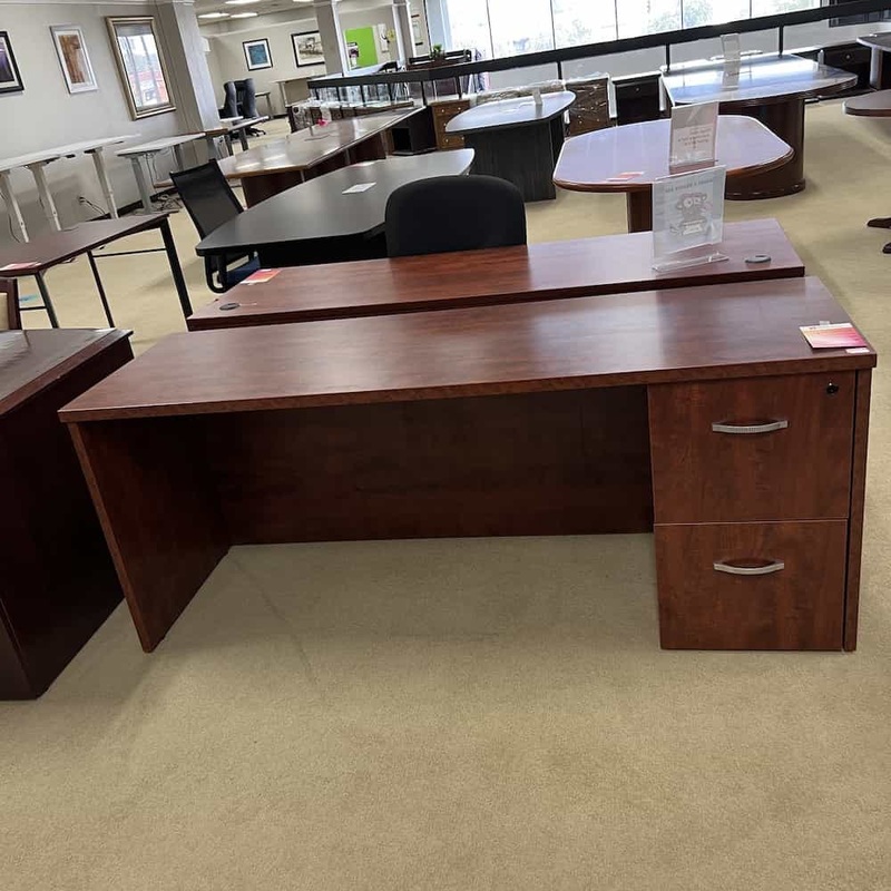 71″ Cherry Credenza Desk with 1 Pedestal File Office Furniture Liquidations