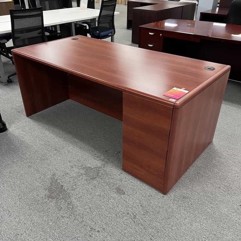 71″ Cherry Desk with 1 Pedestal File with Front Compartments Office Furniture Liquidations
