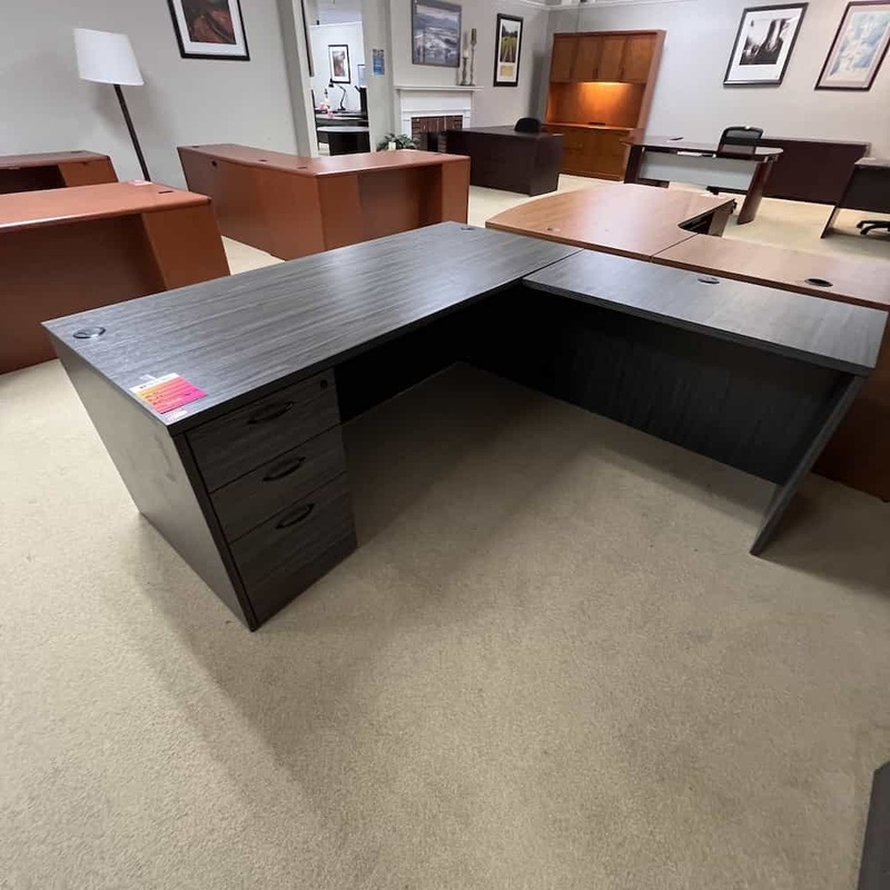 71″ Dark Grey L-Desk with 1 Pedestal – Right Return Office Furniture Liquidations