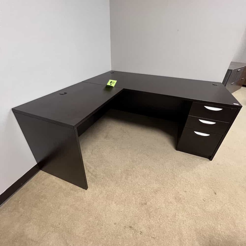 71″ Espresso L-desk with 1 Pedestal File – Left Return Office Furniture Liquidations