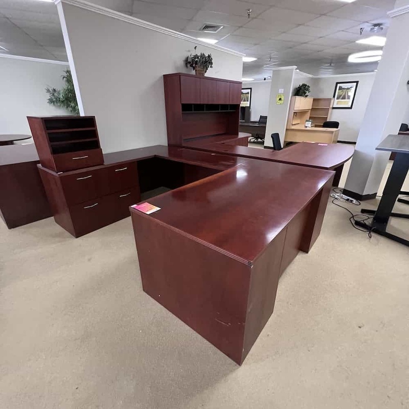 71″ JSI Mahogany U-Desk with 2 Drawer Lateral – Left Return Office Furniture Liquidations