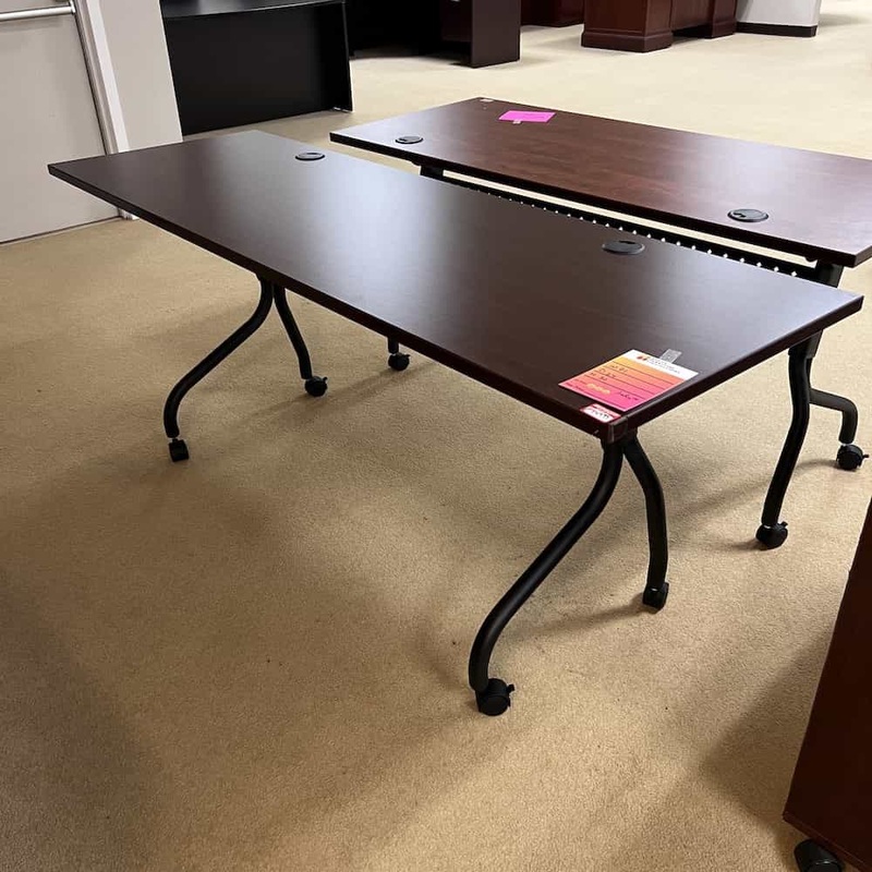 71″ Mahogany and Black Training Table with Wheels Office Furniture Liquidations