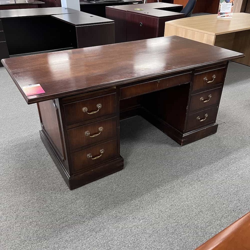 71″ Walnut and Gold Traditional Desk Office Furniture Liquidations