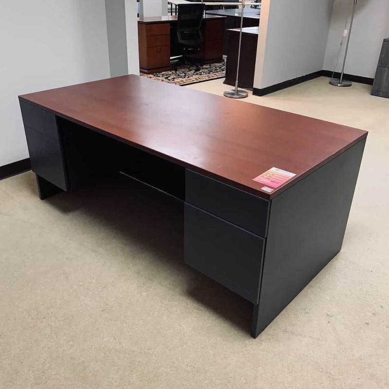 71 Wide Cherry/Grey Lacasse Modern Desk with 2 Hanging Files Office Furniture Liquidations
