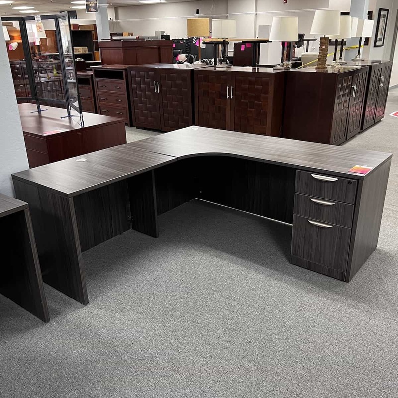 71″ Wide Coastal Grey L-Desk – Left Return Office Furniture Liquidations