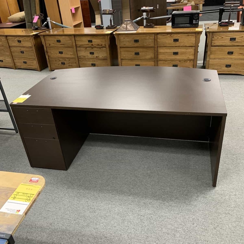 71 Wide Espresso Bow Front Desk – Left Side Drawers Office Furniture Liquidations