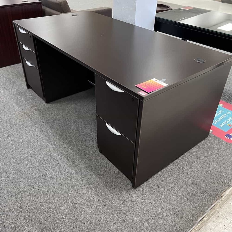 71 x 36″ Espresso and Black Desk with 2 Pedestal Files Office Furniture Liquidations