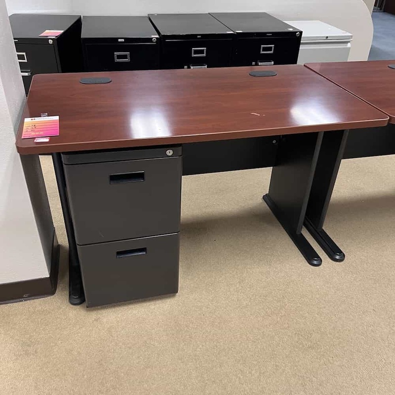 47″ Cherry and Grey Desk with 1 Pedestal File Office Furniture Liquidations