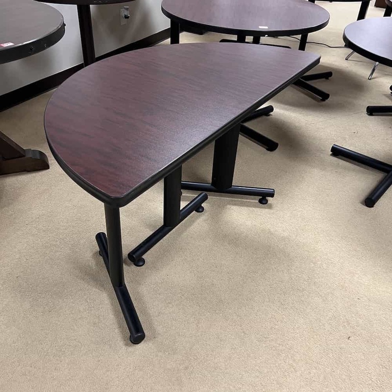 48″ Mahogany and Black Half Circle Break Room Table Office Furniture Liquidations