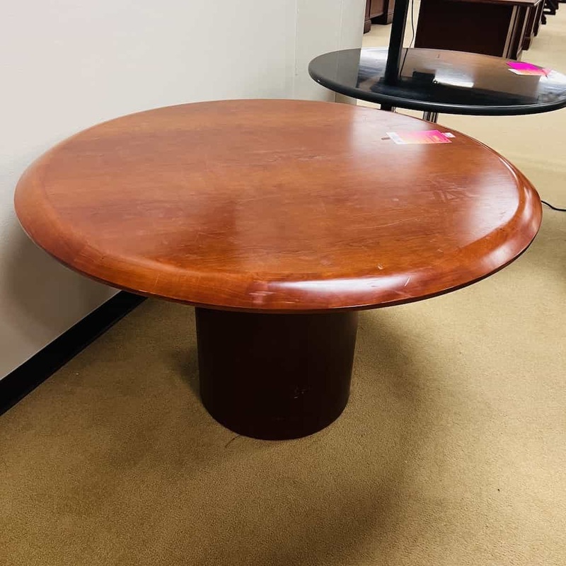 48″ Wide Cherry Round Beveled Edge Break Room Table Office Furniture Liquidations