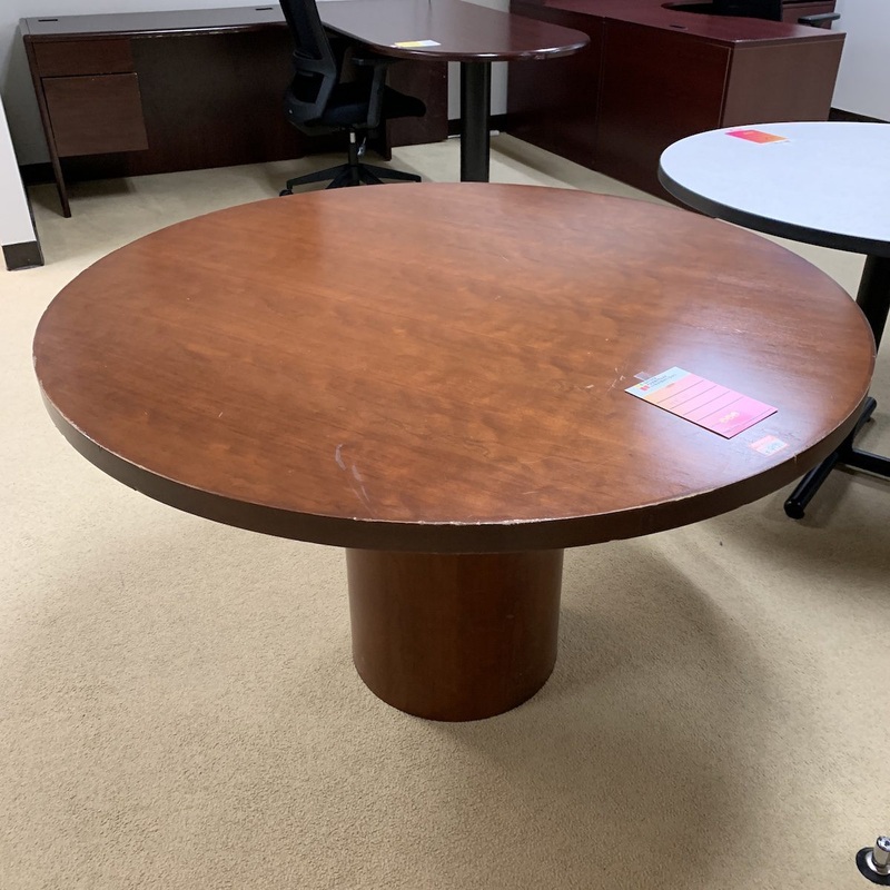 48″ Wide Cherry Round Break Room Table Office Furniture Liquidations